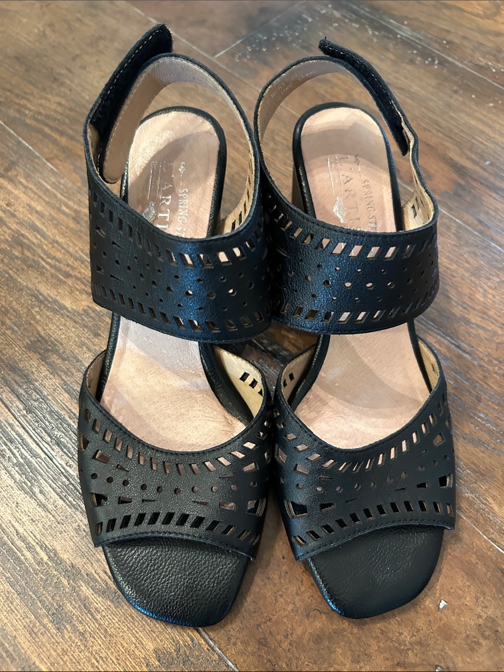 Spring Step L'Artiste Zemora Black Laser Cut Sandals Comfort EUR 39 US 8.5